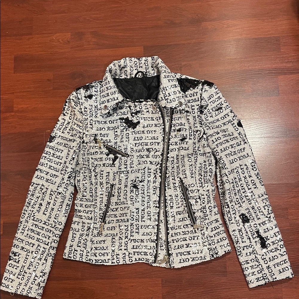 White and Black Reversible Sequin moto / Any old Iron /